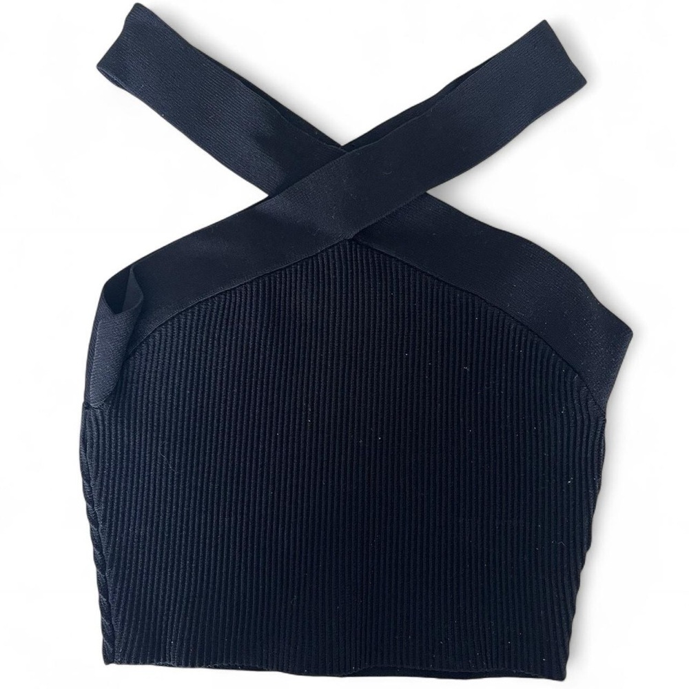 Babaton black Ribbed Crop Tank Top
